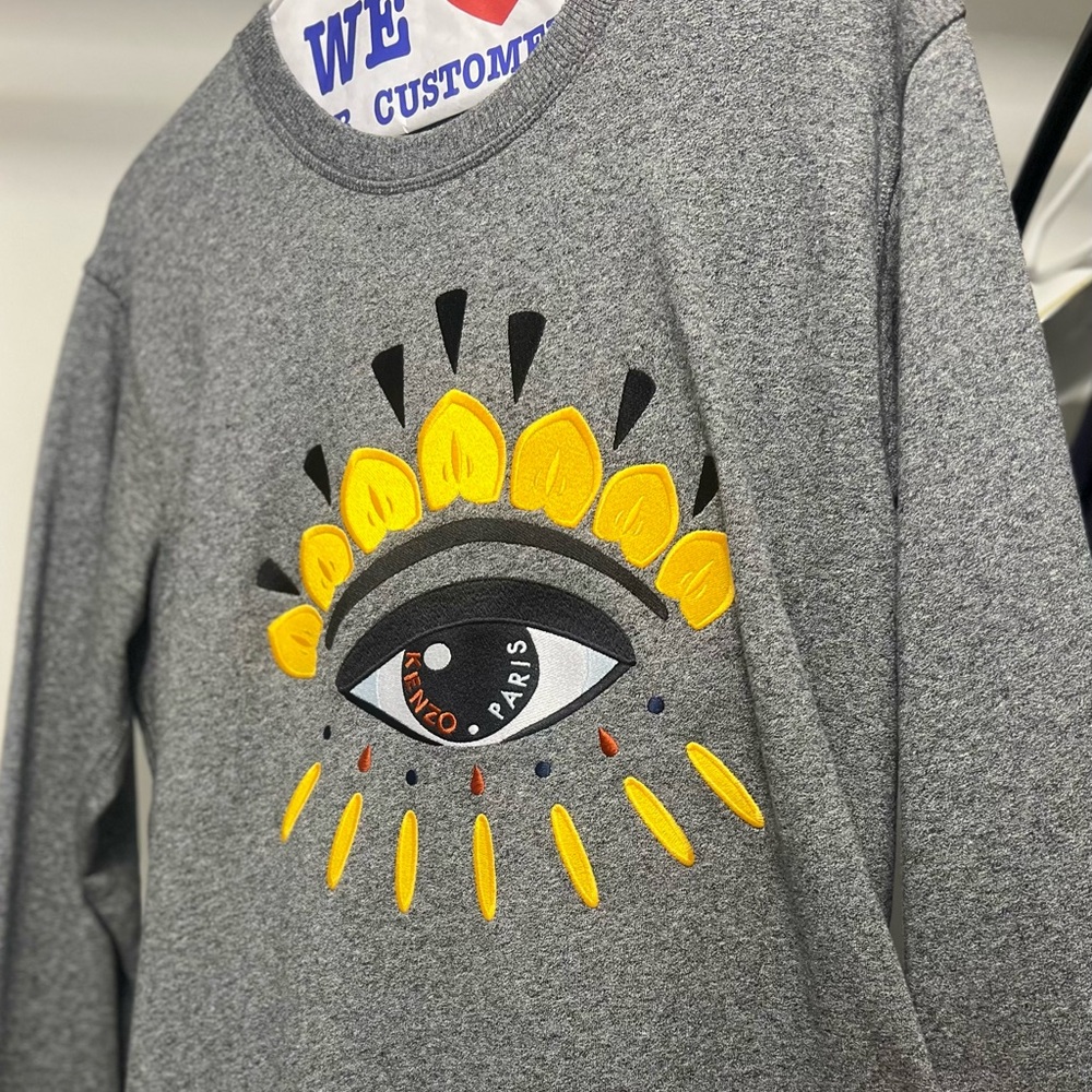🧿 Kenzo Gray Sweatshirt with Signature Eye Design and Yellow Accents